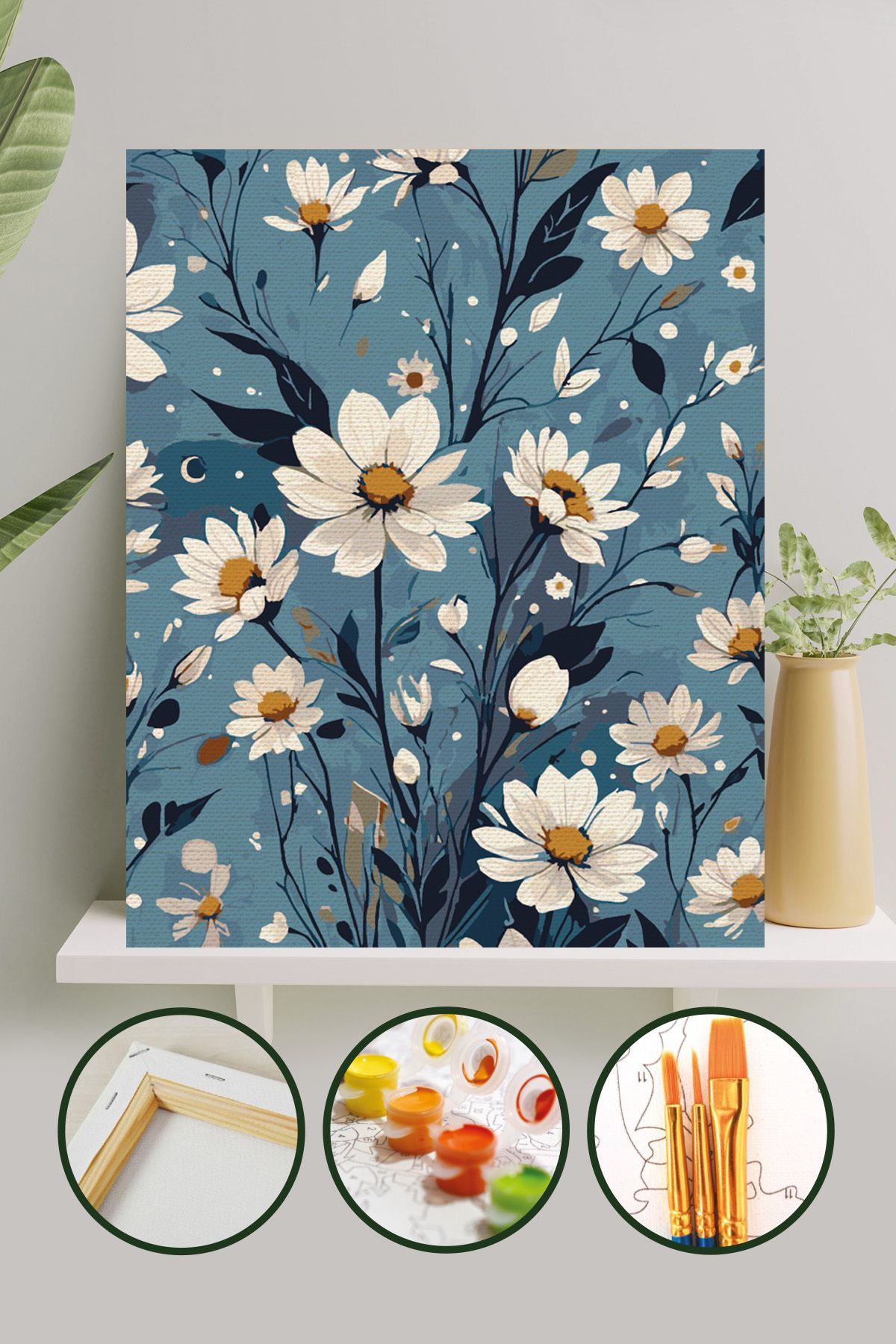 Sayılarla Boyama Tuval Seti Fırça Boya Dahil (Çıtalı) 40x50 CM - Papatya