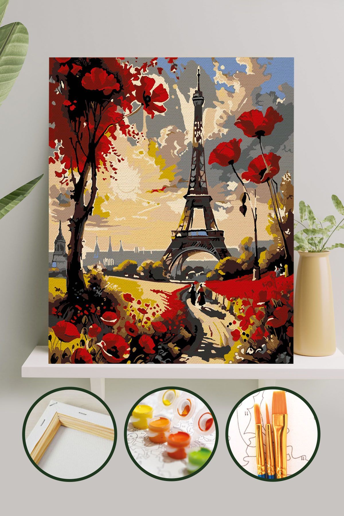 Sayılarla Boyama Tuval Seti Fırça Boya Dahil (Çıtalı) 40x50 CM - Eyfel Kulesi