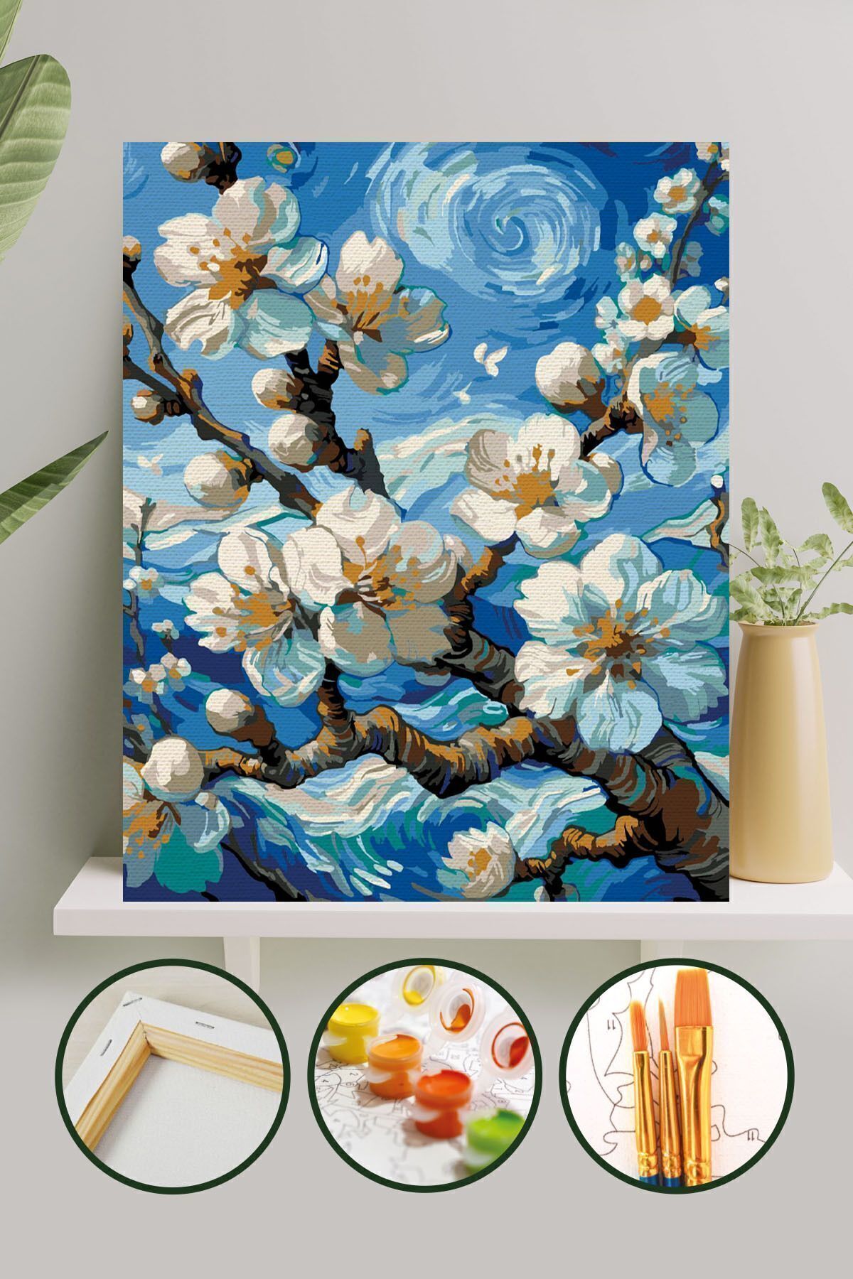 Sayılarla Boyama Tuval Seti Fırça Boya Dahil (Çıtalı) 40x50 Cm - Bahar Dalı