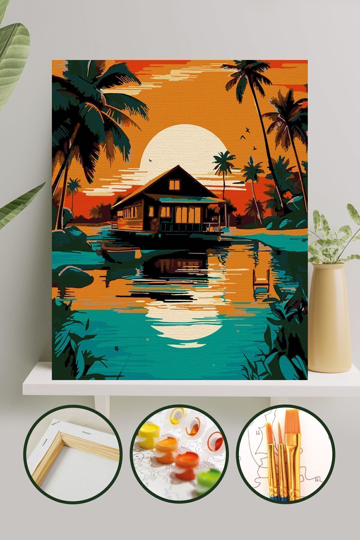Sayılarla Boyama Tuval Seti Fırça Boya Dahil (Çıtalı) 40x50 Cm - Palmiye