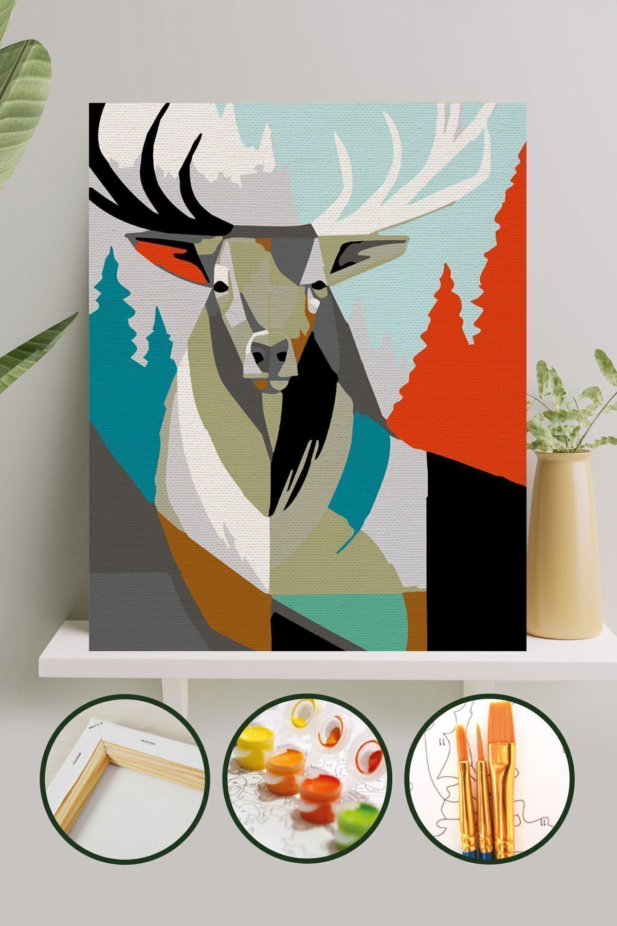 Sayılarla Boyama Tuval Seti Fırça Boya Dahil (Çıtalı) 40x50 CM - Alageyik
