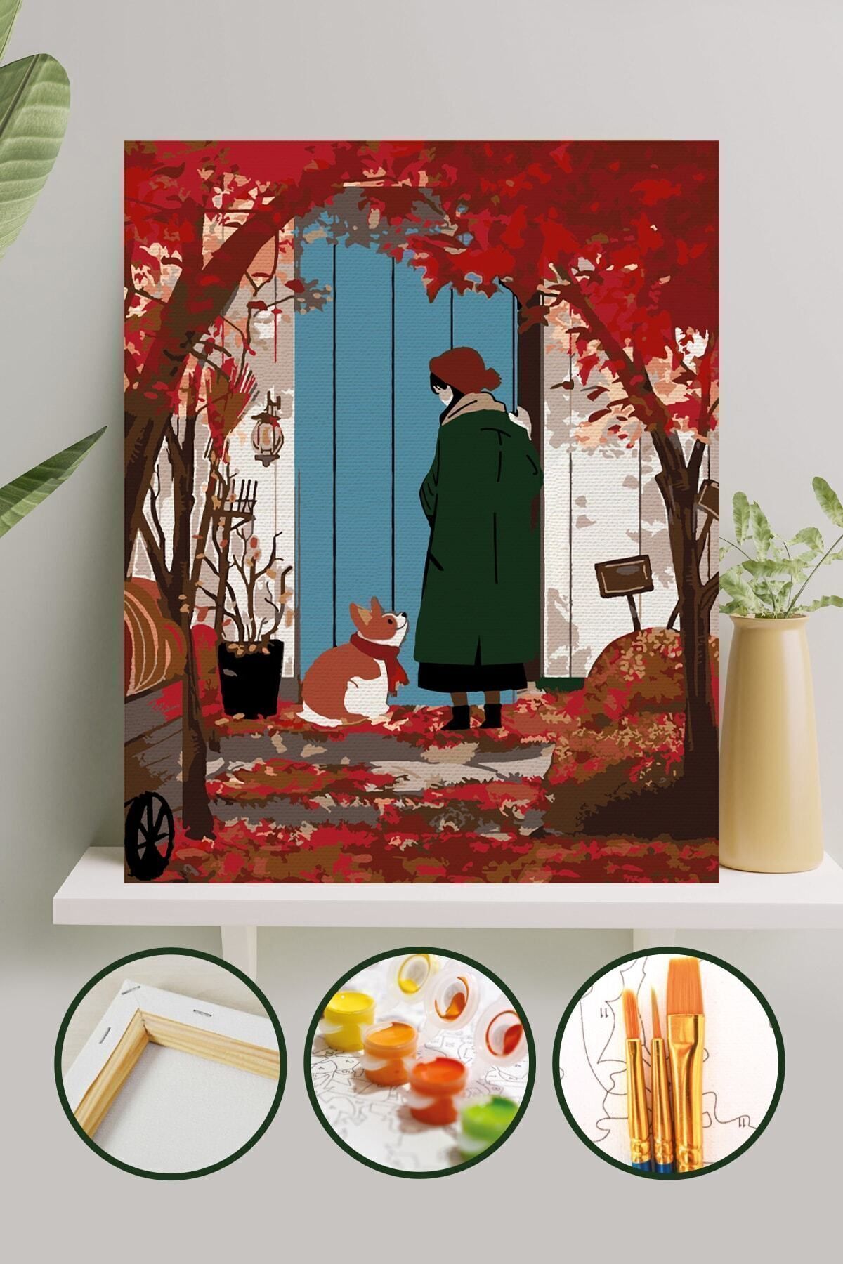 Sayılarla Boyama Tuval Seti Fırça Boya Dahil (çıtalı) 40x50 Cm - Sonbahar