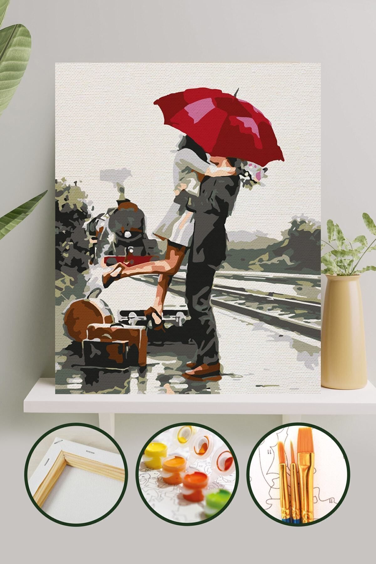 Sayılarla Boyama Tuval Seti Fırça Boya Dahil (çıtalı) 40x50 Cm - Romantik