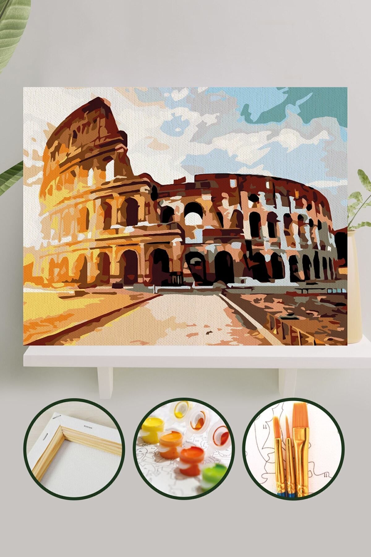 Sayılarla Boyama Tuval Seti Fırça Boya Dahil (çıtalı) 40x50 Cm - Roma