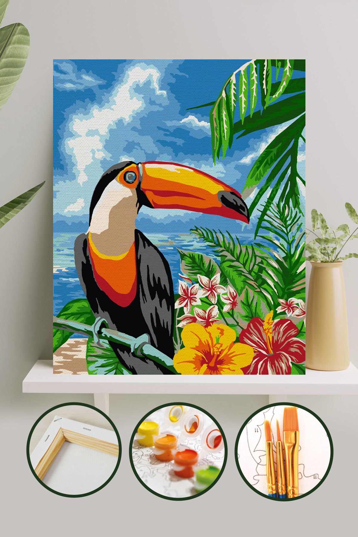 Sayılarla Boyama Tuval Seti Fırça Boya Dahil (çıtalı) 40x50 Cm - Papağan