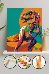 Sayılarla Boyama Tuval Seti Fırça Boya Dahil (çıtalı) 40x50 Cm - Dinozor