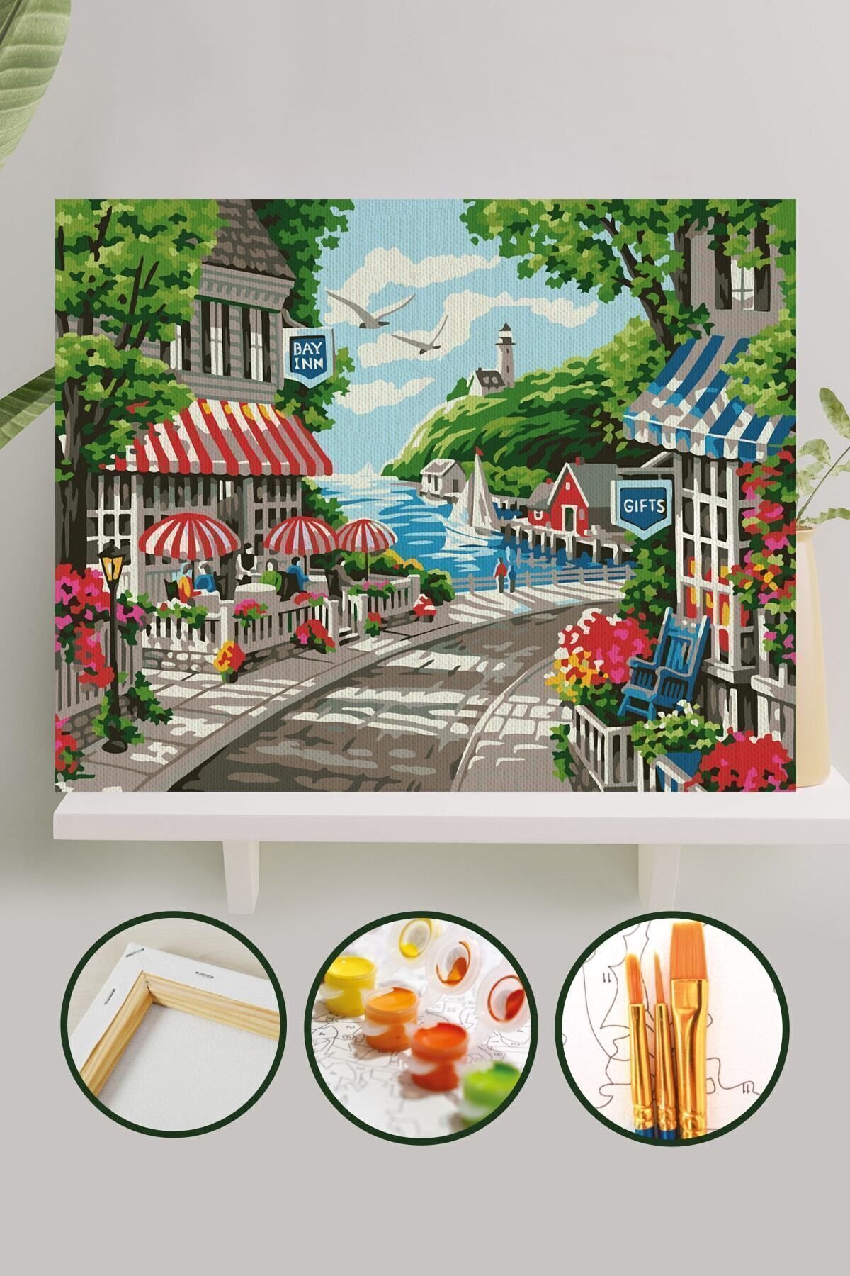 Sayılarla Boyama Tuval Seti Fırça Boya Dahil (çıtalı) 40x50 Cm - Sahil Kasabası