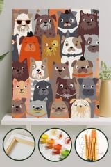 Sayılarla Boyama Tuval Seti Fırça Boya Dahil (çıtalı) 40x50 Cm - Köpekler