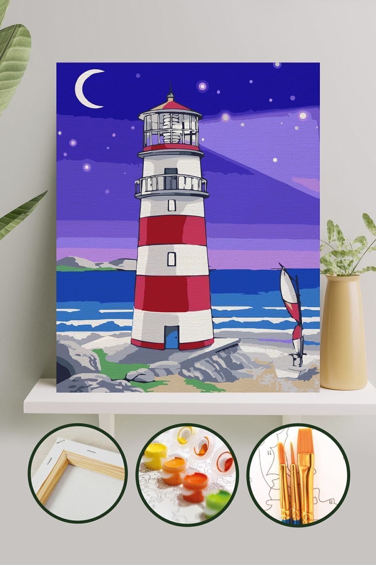 Sayılarla Boyama Tuval Seti Fırça Boya Dahil (Çıtalı) 40x50 CM - Deniz Feneri