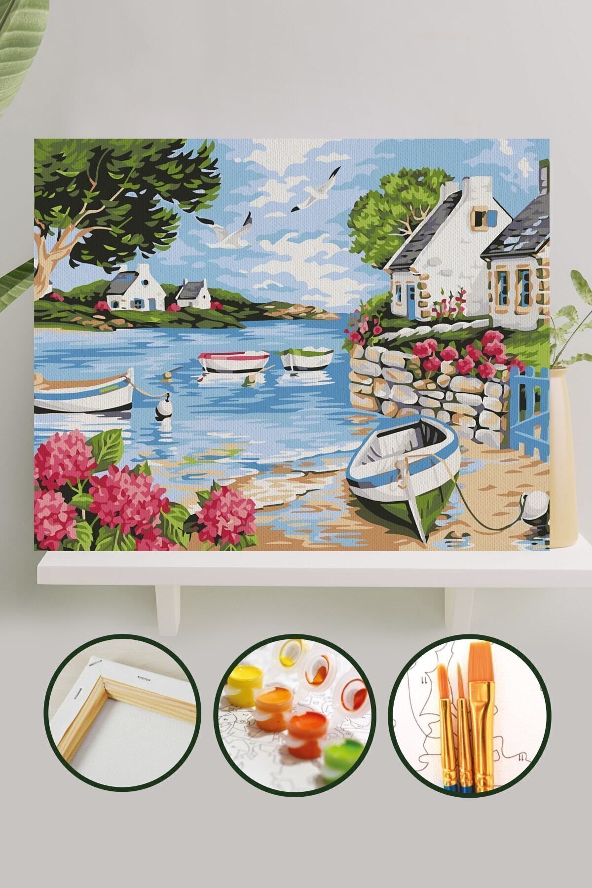 Sayılarla Boyama Tuval Seti Fırça Boya Dahil (Çıtalı) 40x50 CM - Kasaba
