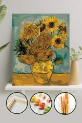 Sayılarla Boyama Tuval Seti Fırça Boya Dahil (Çıtalı) 40x50 CM - Ayçiçekleri