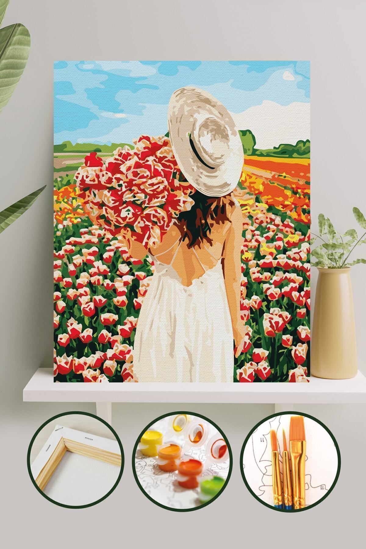 Sayılarla Boyama Tuval Seti Fırça Boya Dahil (Çıtalı) 40x50 CM - Lale