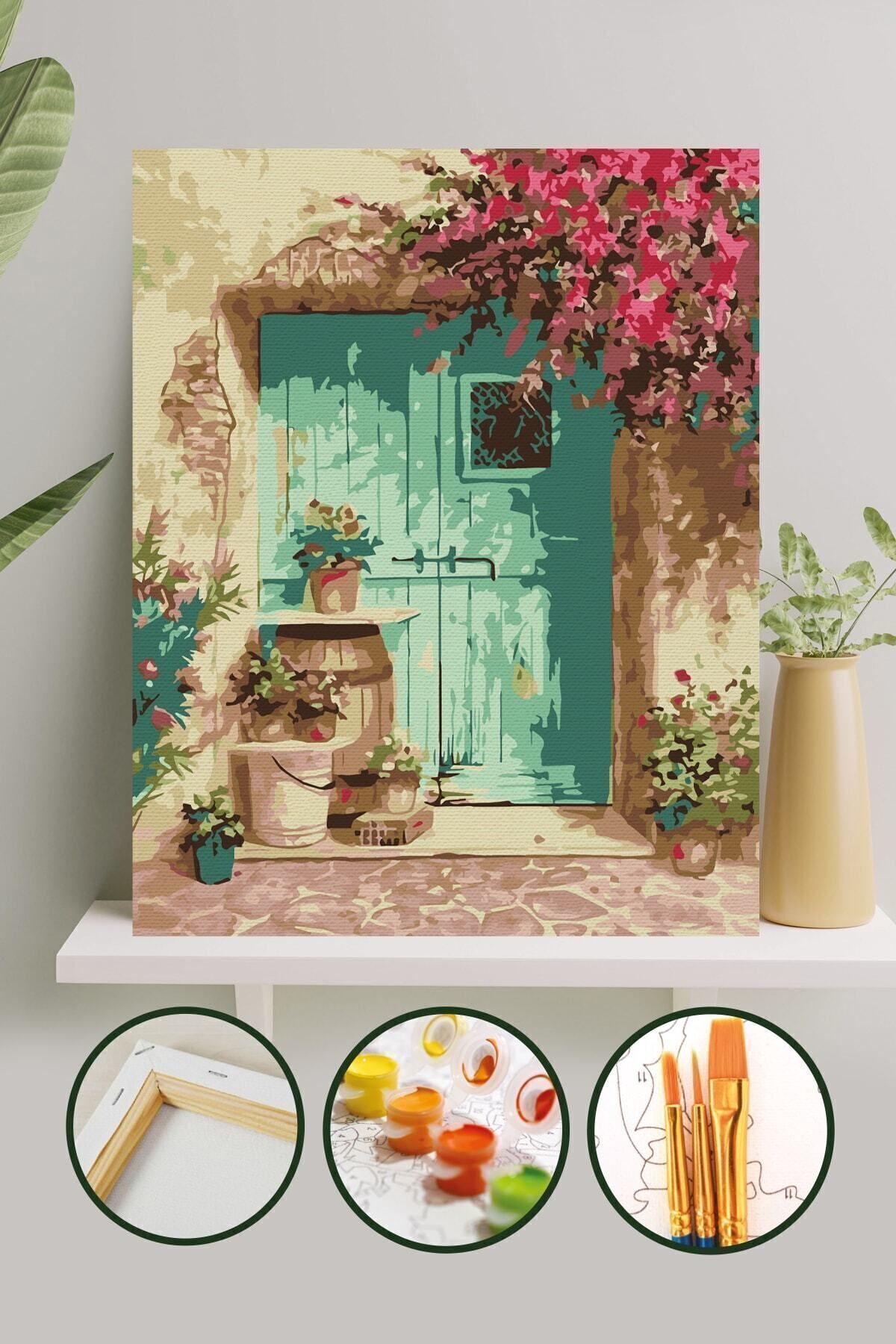 Sayılarla Boyama Tuval Seti Fırça Boya Dahil (Çıtalı) 40x50 CM - Yeşil Kapı