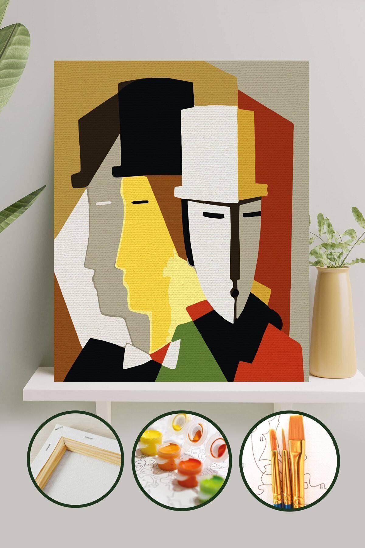 Sayılarla Boyama Tuval Seti Fırça Boya Dahil (Çıtalı) 40x50 CM - Üç Adam