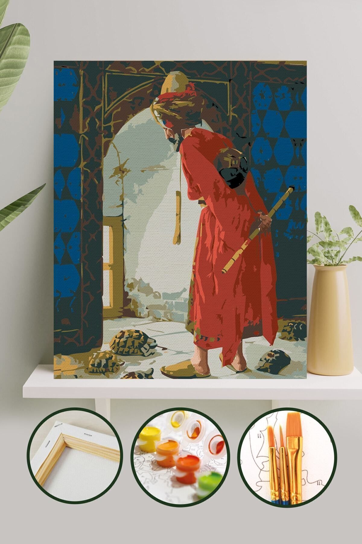 Sayılarla Boyama Tuval Seti Fırça Boya Dahil (Çıtalı) 40x50 CM - Kaplumbağa Terbiyecisi