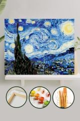 Sayılarla Boyama Tuval Seti Fırça Boya Dahil (Çıtalı) 40x50 CM - Van Gogh Yıldızlı Gece
