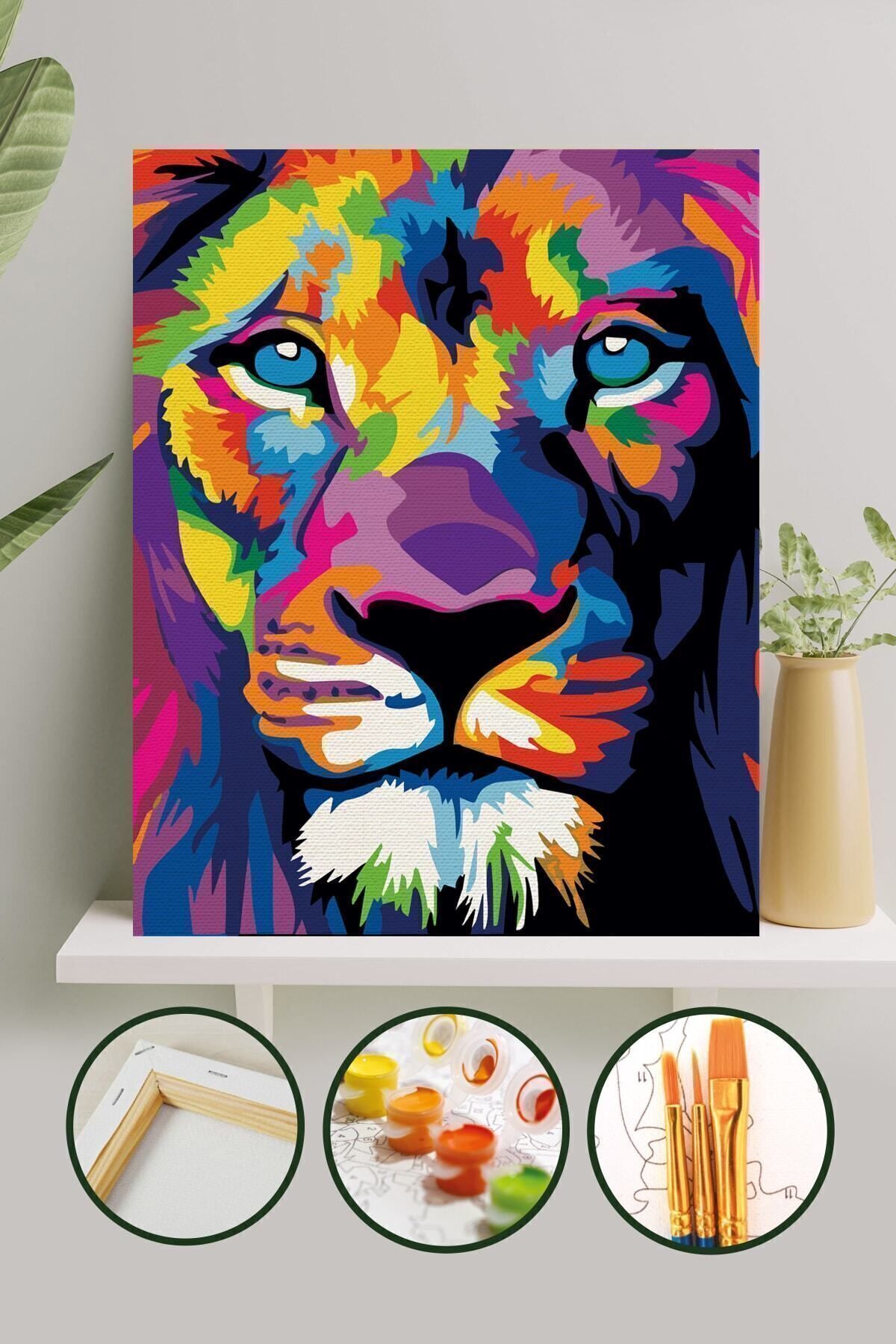 Sayılarla Boyama Tuval Seti Fırça Boya Dahil (Çıtalı) 40x50 CM - Aslan