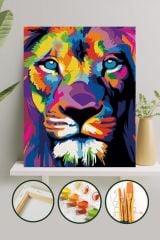 Sayılarla Boyama Tuval Seti Fırça Boya Dahil (Çıtalı) 40x50 CM - Aslan