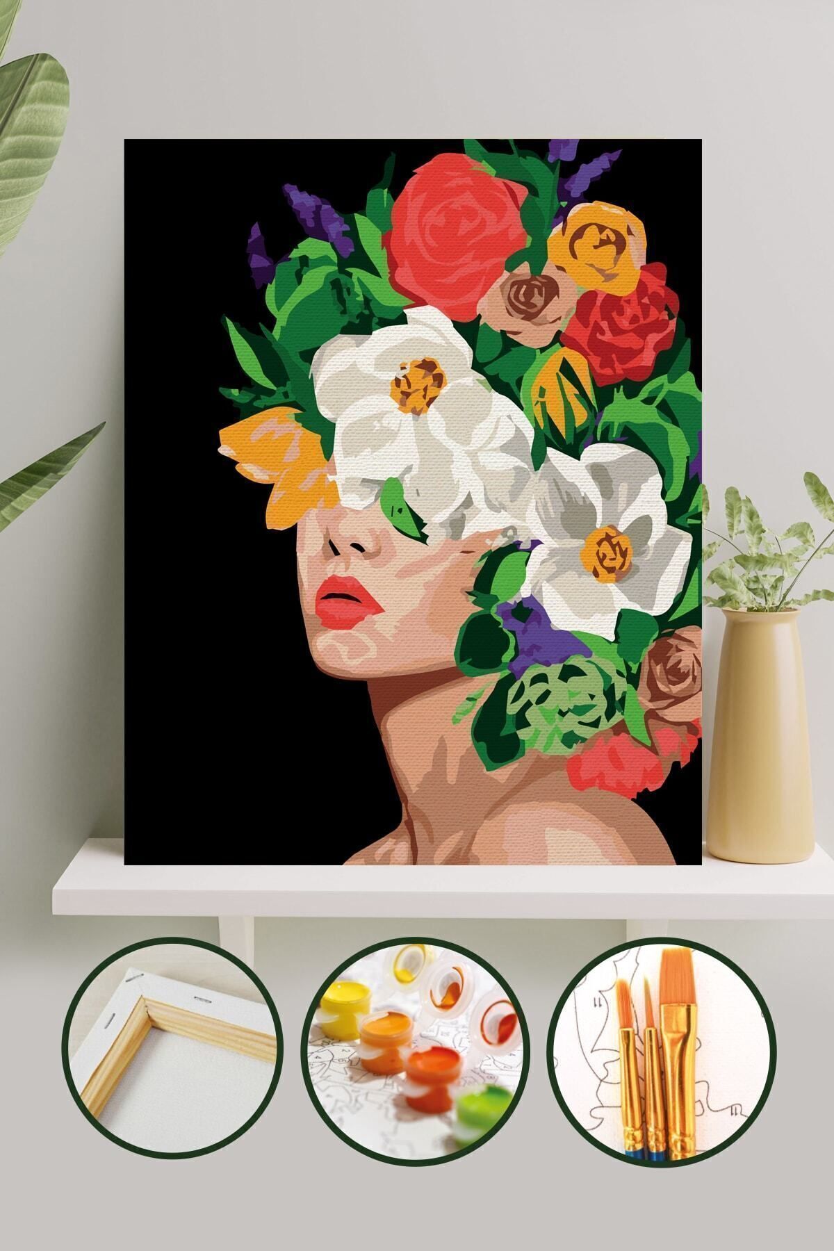 Sayılarla Boyama Tuval Seti Fırça Boya Dahil (Çıtalı) 40x50 CM - Çiçek Deryası