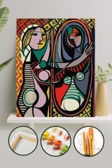 Sayılarla Boyama Tuval Seti Fırça Boya Dahil (Çıtalı) 40x50 CM - Aynadaki Kadın