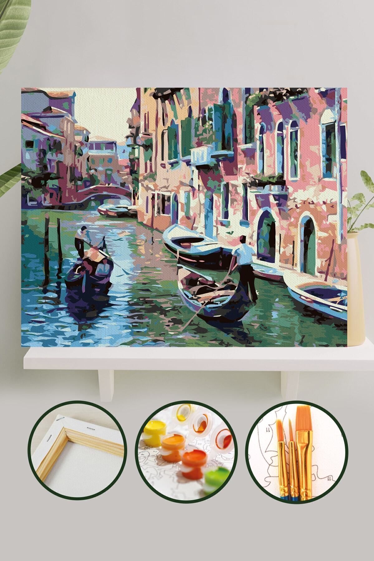 Sayılarla Boyama Tuval Seti Fırça Boya Dahil (Çıtalı) 40x50 CM - Venedik