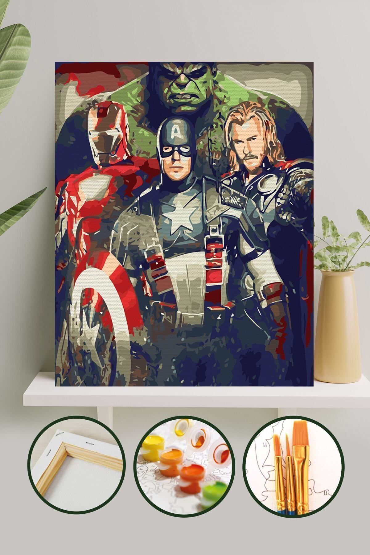 Sayılarla Boyama Tuval Seti Fırça Boya Dahil (Çıtalı) 40x50 CM - Avengers
