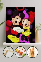 Sayılarla Boyama Tuval Seti Fırça Boya Dahil (Çıtalı) 40x50 CM - Minnie & Mickey Mouse