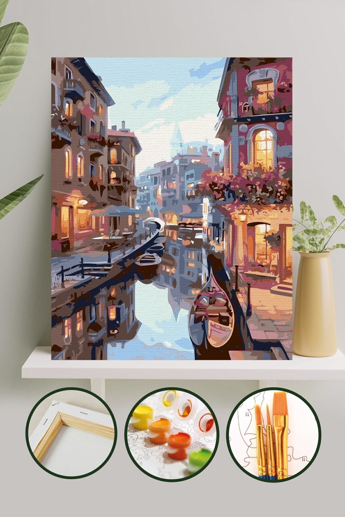 Sayılarla Boyama Tuval Seti Fırça Boya Dahil (Çıtalı) 40x50 CM - Kayık